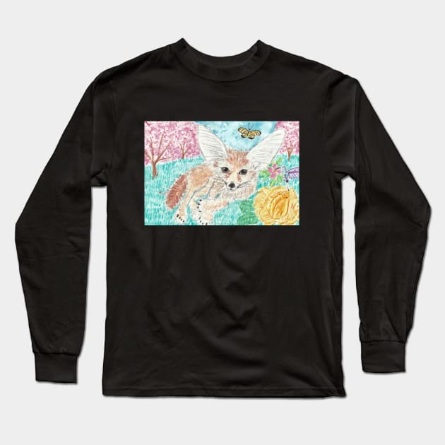 Fennec fox watercolor painting Long Sleeve T-Shirt by SamsArtworks